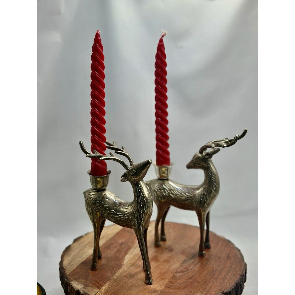 Brass Reindeer Deer Candle Holder Holiday Christmas Decor Metal Lot of 2